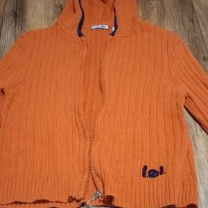LEI Vibrant Orange Zip-Up Hooded Sweater 100% Cotton Size Large Y2K